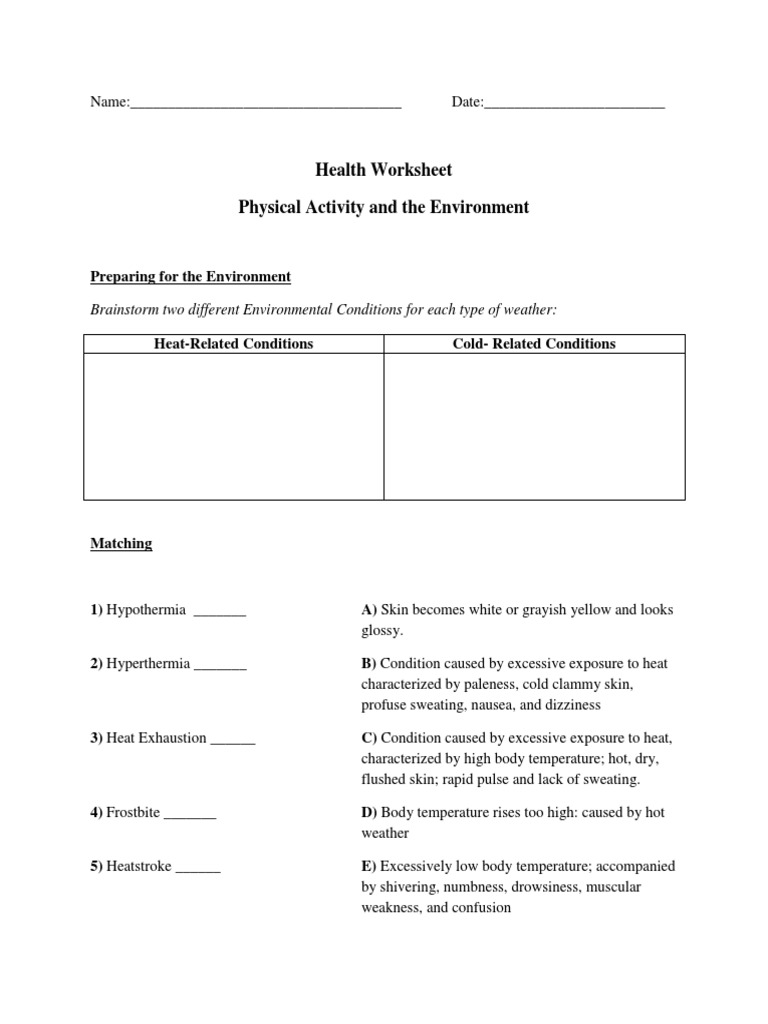 Health Worksheet: Weather & Activity | PDF