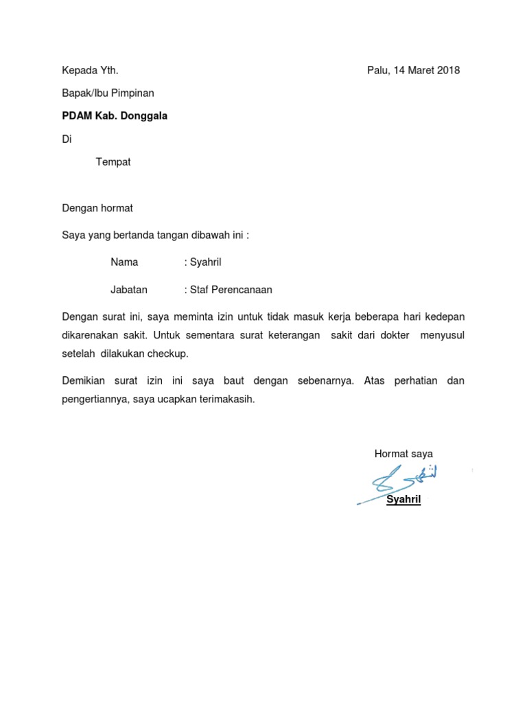 Surat Dokter Izin Sakit Kerja
