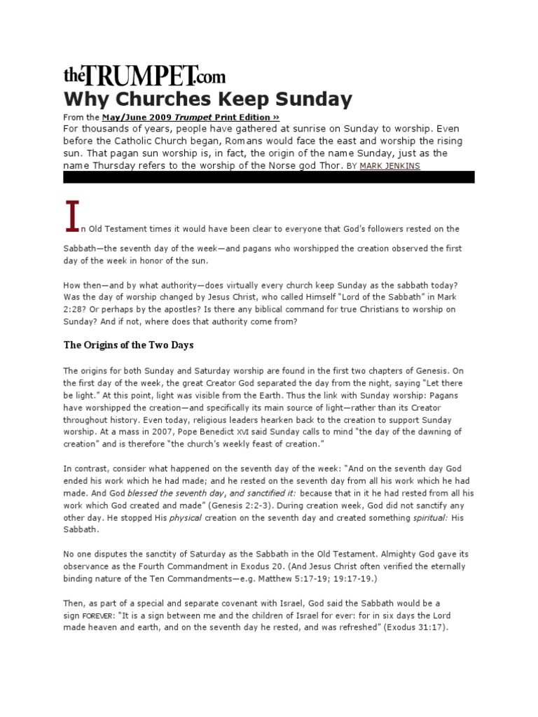 Why Churches Keep Sunday | PDF | Sabbath In Christianity | Christian Church