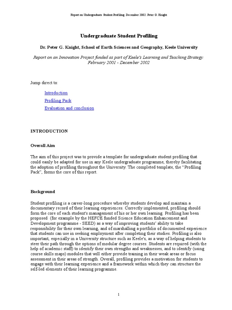 Profiling Students - Final Report | PDF | Study Skills | Tutor