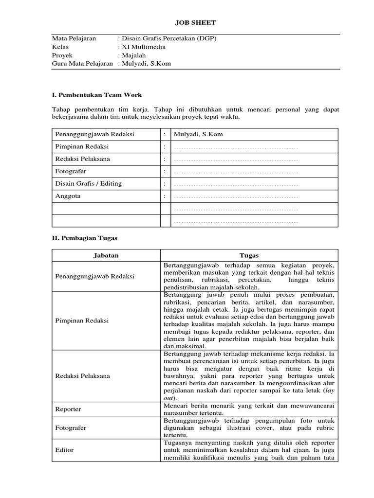 Job Sheet Proyek Majalah Job Sheet Proyek Majalah
