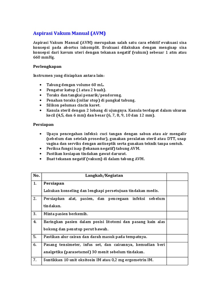 Prosedur Aspirasi Vakum Manual (AVM) | PDF