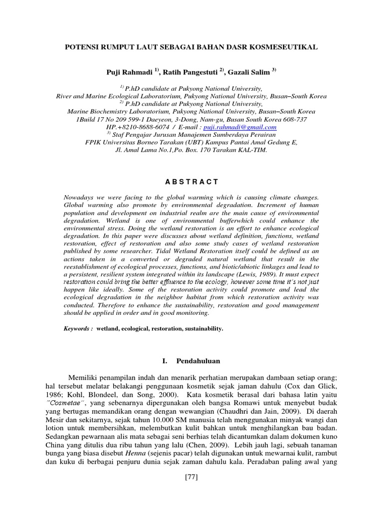 Potensi Rumput Laut Sebagai Bahan Dasr Kosmeseutikal