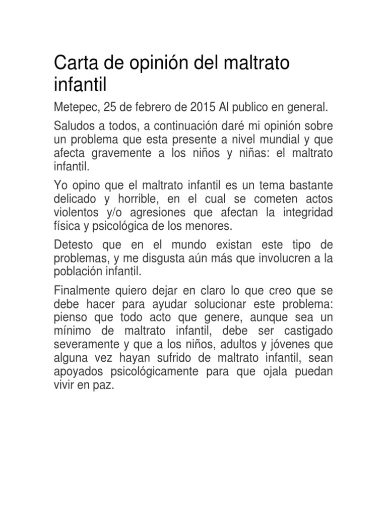 Carta de Opinión Del Maltrato Infantil