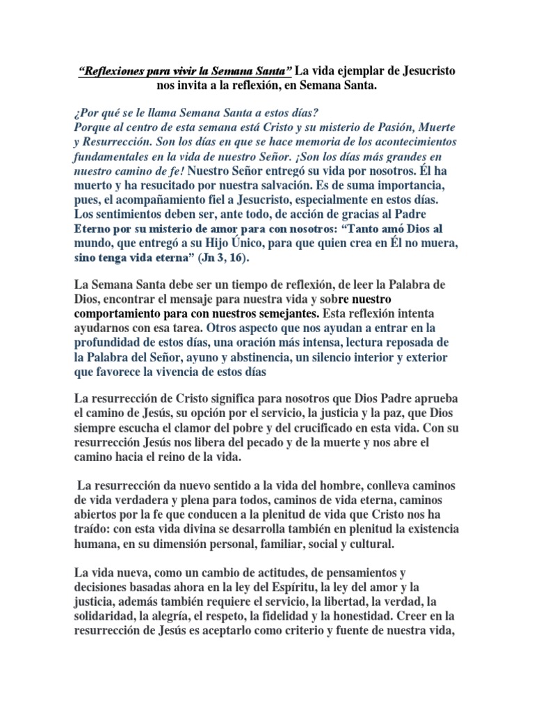 Reflexiones Para Vivir La Semana Santa Pdf La Resurreccion De Jesus Jesus