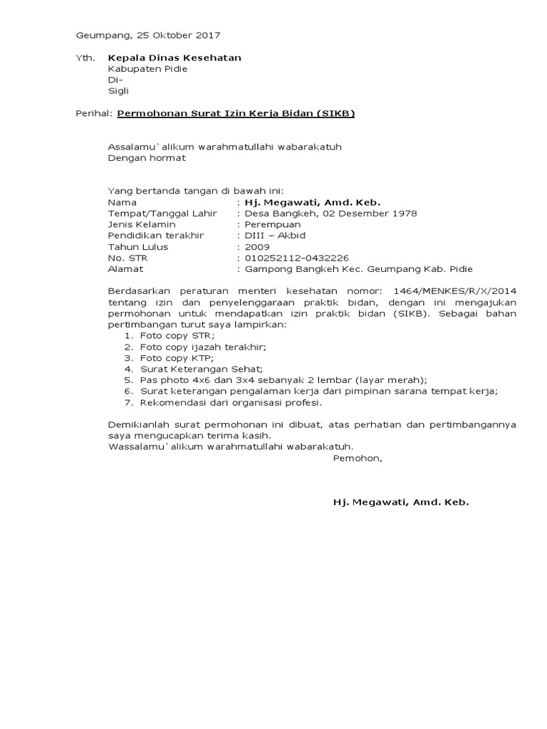 Contoh Surat Lamaran Kerja Untuk Dosen Kebidanan