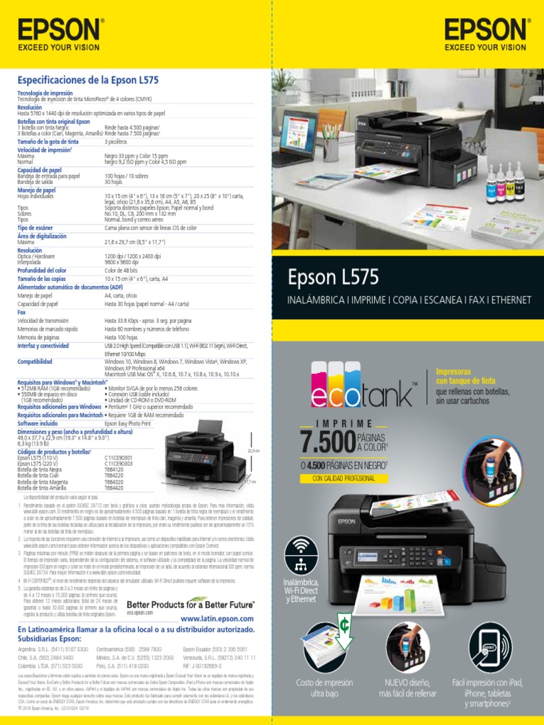 Folleto Epson L575 PDF | PDF | Impresora (Computación) | Color