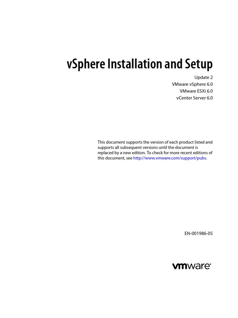 Vsphere Esxi Vcenter Server 602 Installation Setup Guide PDF | PDF ...
