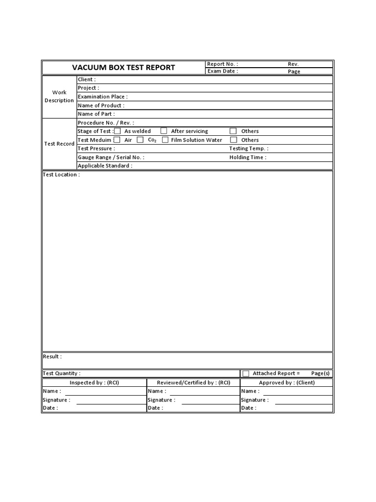 Vacuum Box Test Report - Eff.21  PDF In Hydrostatic Pressure Test Report Template