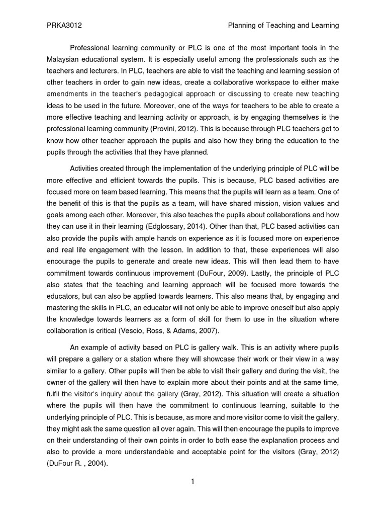 Classroom Activities Based On PLC | PDF | Teachers | Education Theory