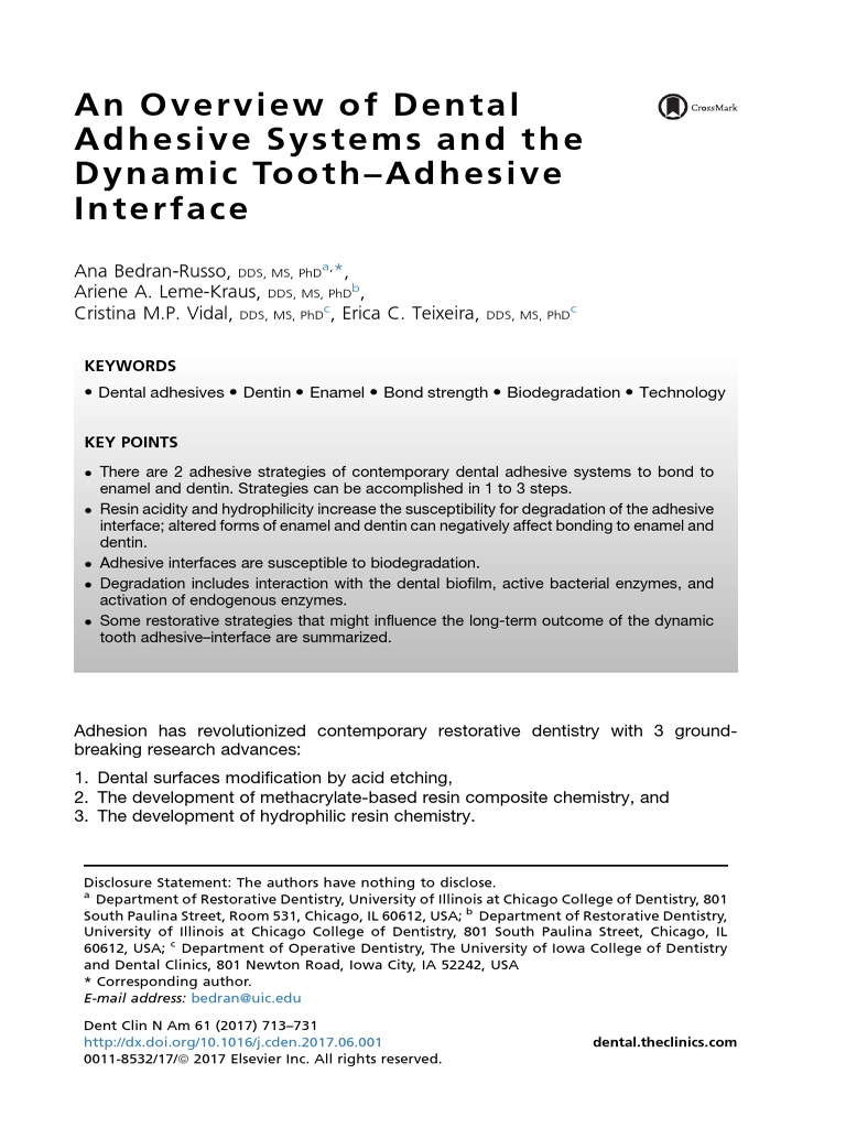 An Overview of Dental Adhesive Systems and The Dynamic Tooth-Adhesive ...