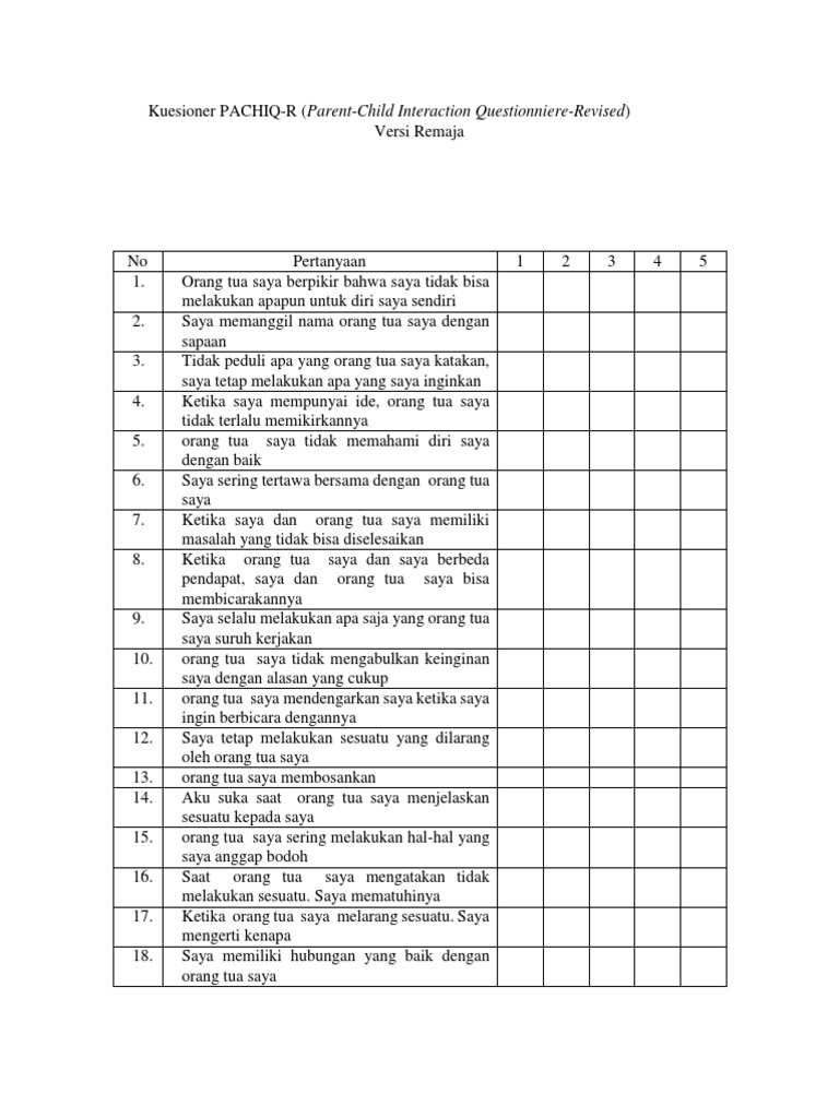 Kuesioner Interaksi Orang Tua-Anak | PDF