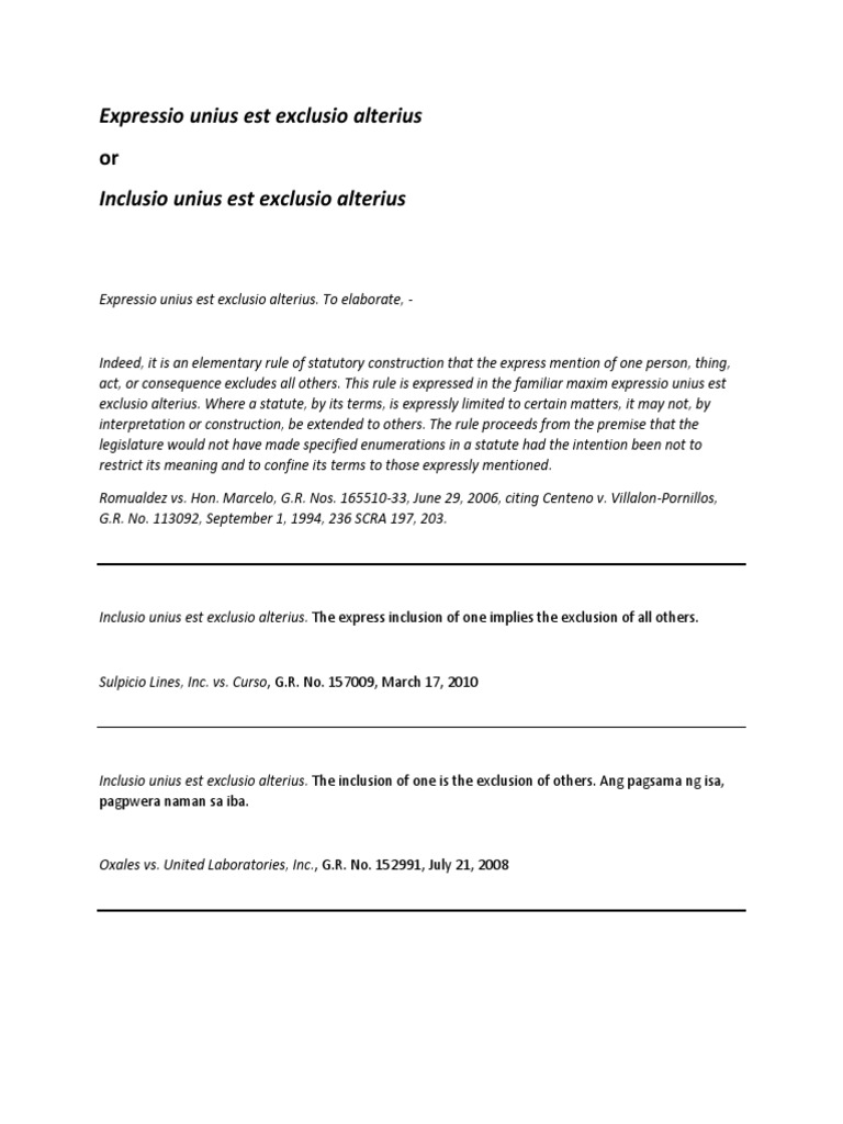 Inclusio Unius: Exclusion Explained | PDF