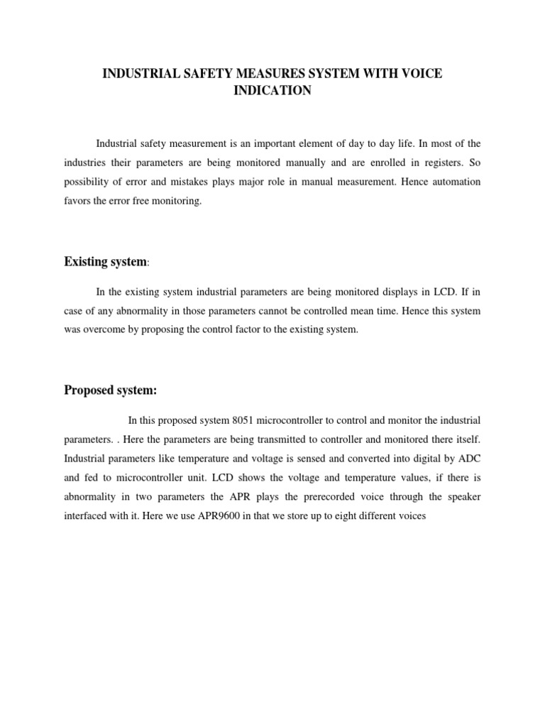 Industrial Safety Measures System With Voice Indication PDF