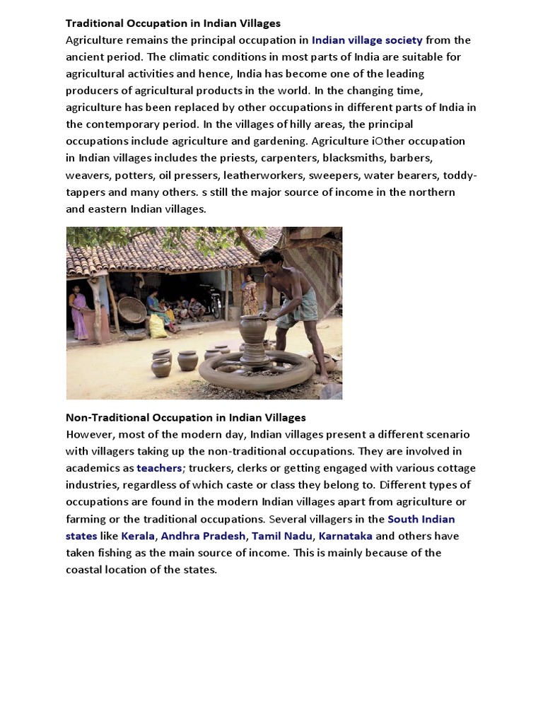 Traditional Occupations in Indian Villages | PDF | Agriculture