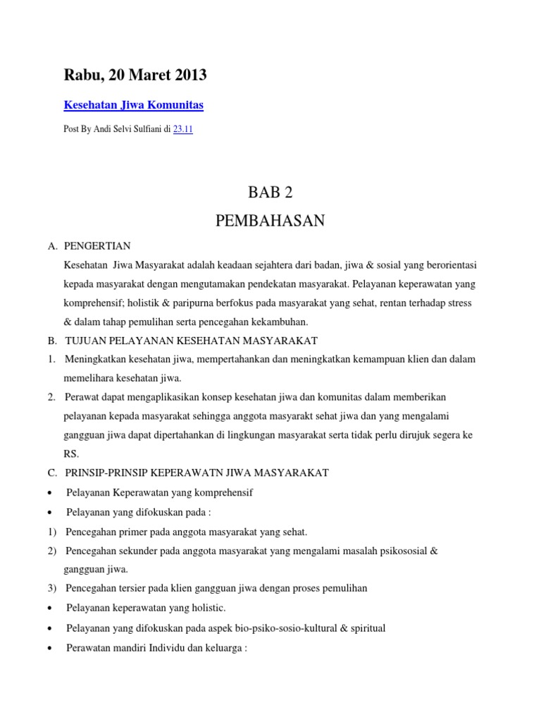 Keperawatan Jiwa Komunitas