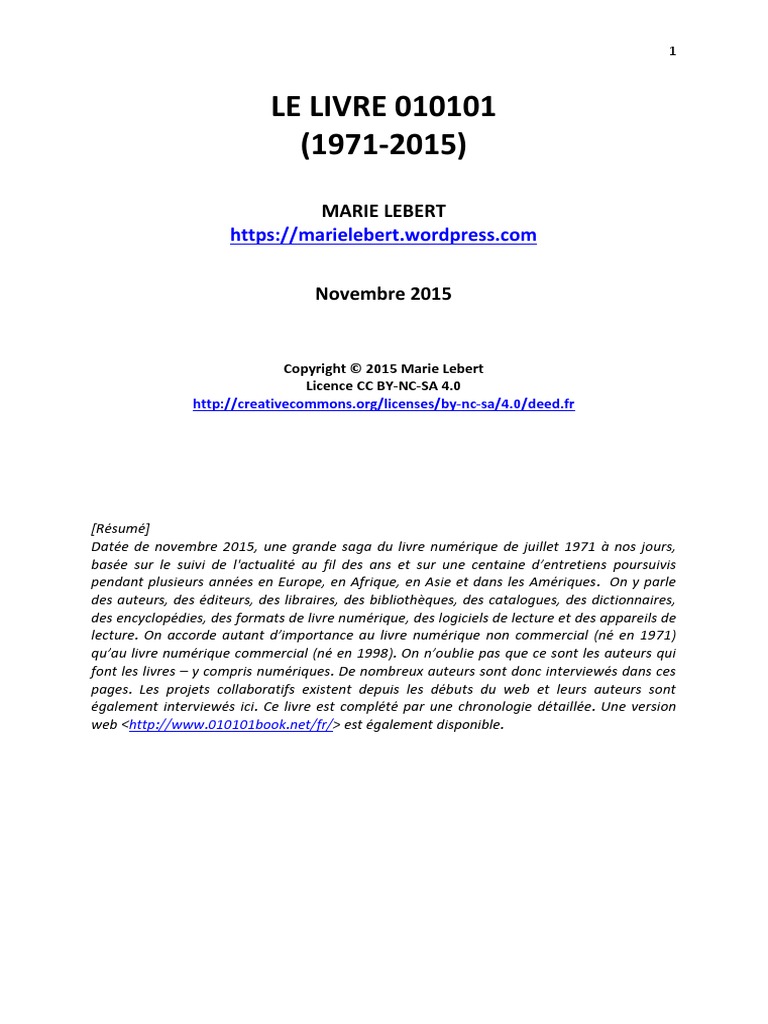 Le Livre 010101 1971 2015, PDF, Livres numériques