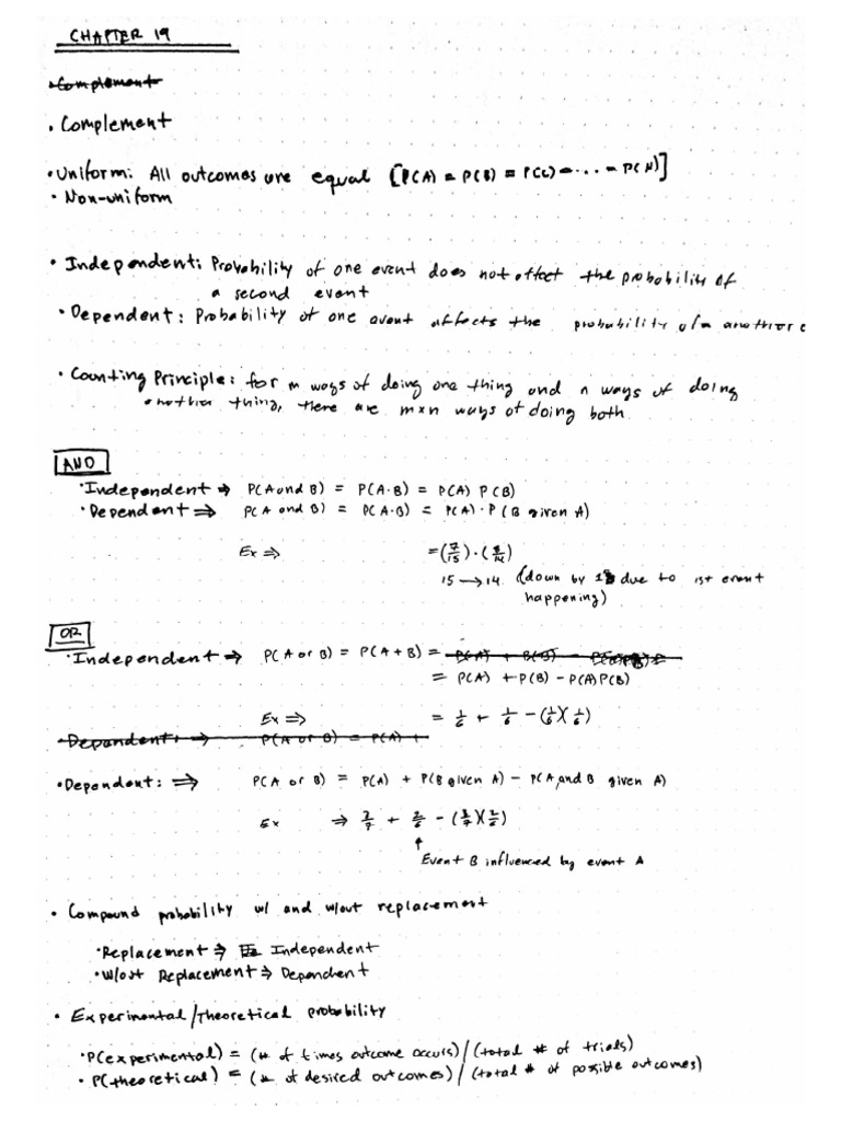 Integrated Math 2 Probabilities Chapter 19 and 20 Review Notes | PDF