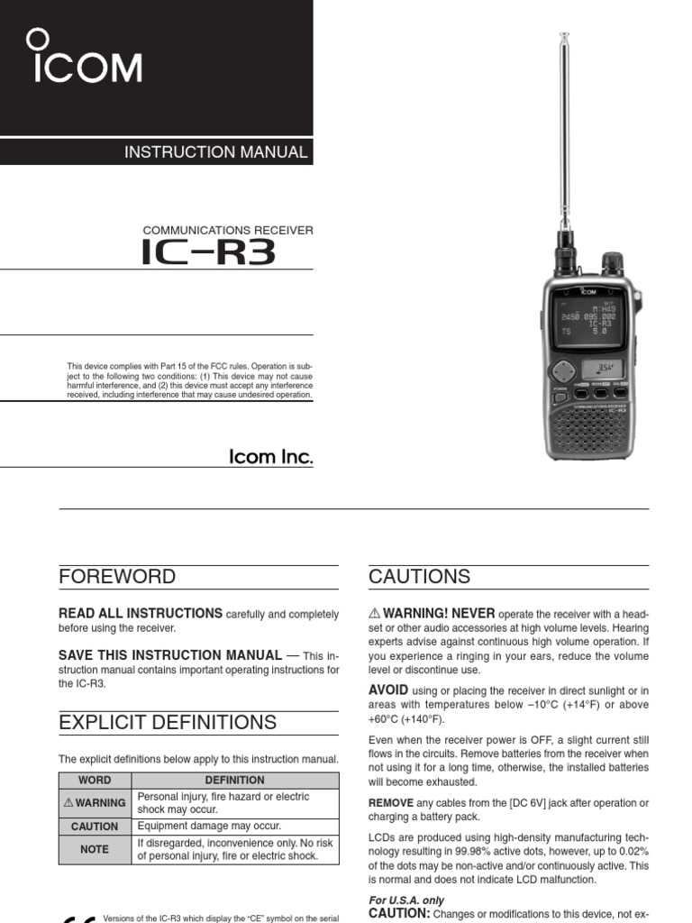 Icom IC-R3 Instruction Manual | PDF | Frequency Modulation | Very