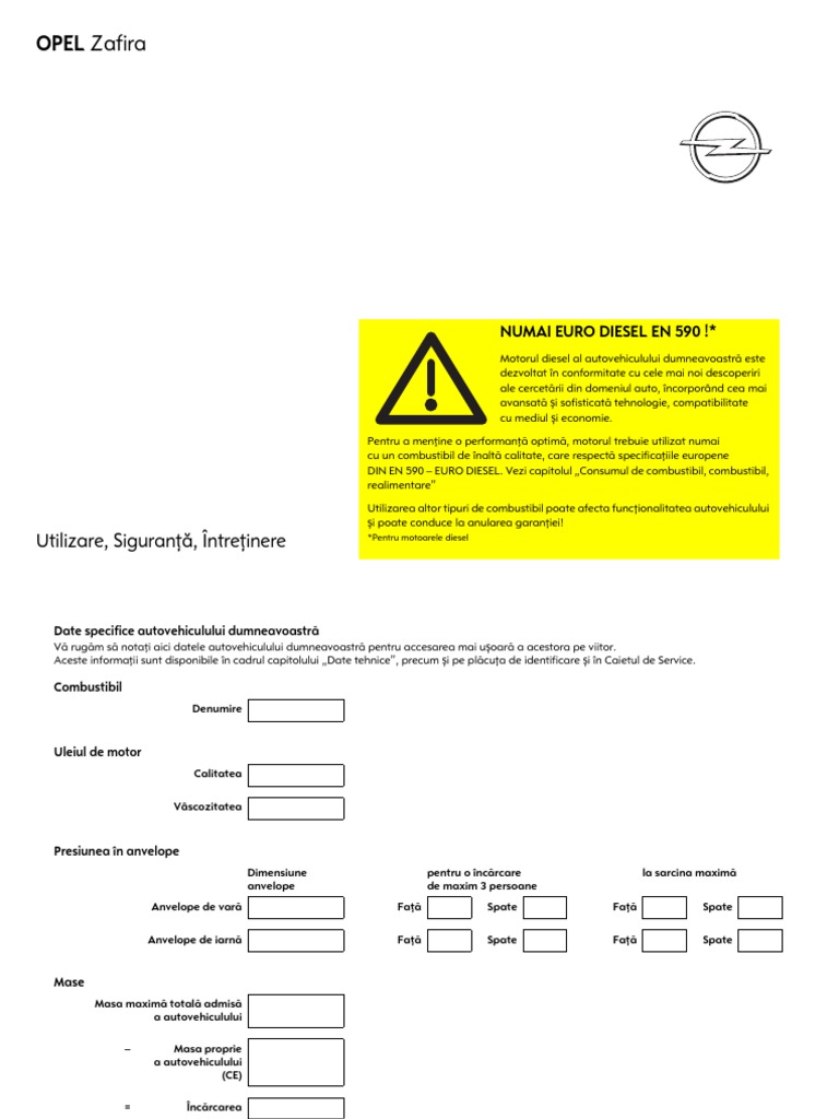 Manual Opel Zafira - Model 7.0 PDF | PDF