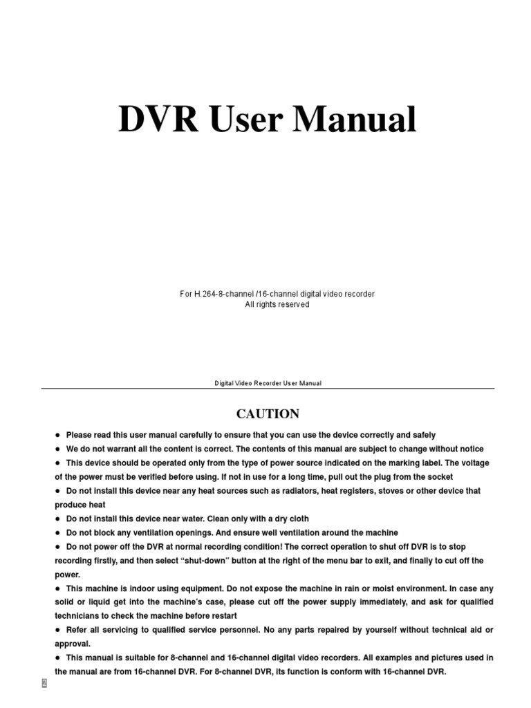 DVR User Manual For H.264-8-Channel 16-Channel Digital Video.