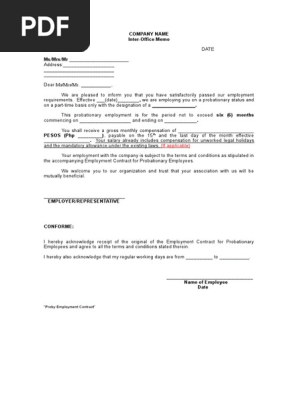 SAMPLE PROBATIONARY EMPLOYEE CONTRACT