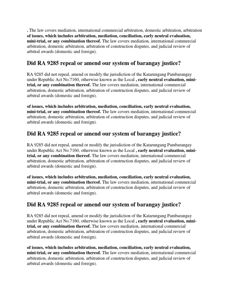 Did RA 9285 Repeal or Amend Our System of Barangay Justice? PDF