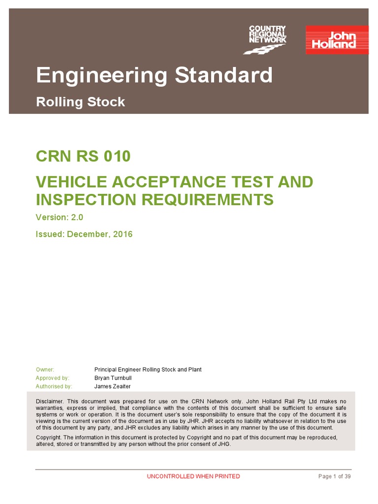 CRN Rs 010 v20 Vehicle Acceptance Test and Inspection Requirements ...