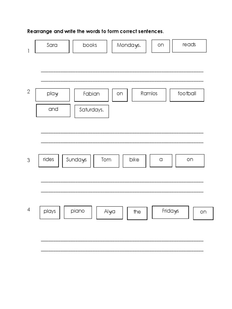 rearrange and write the words and phrases to form correct sentences pdf