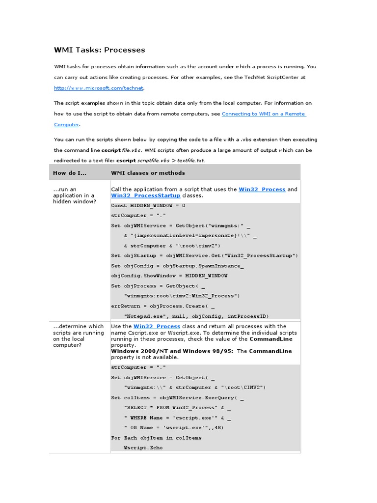 WMI Tasks PDF Scripting Language Command Line Interface