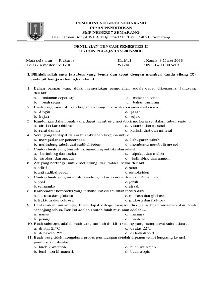 Soal Pts Prakarya Pengolahan Kelas Vii Pdf