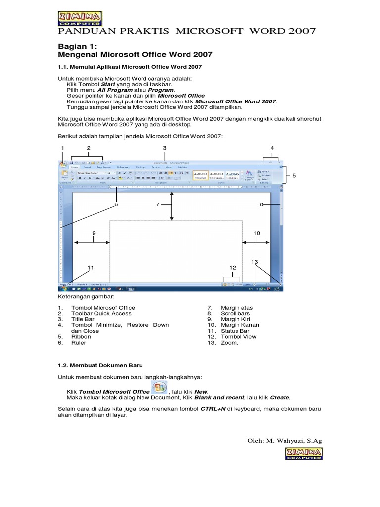 Bagian Bagian Jendela  Microsoft  Word  2007 Berbagai 