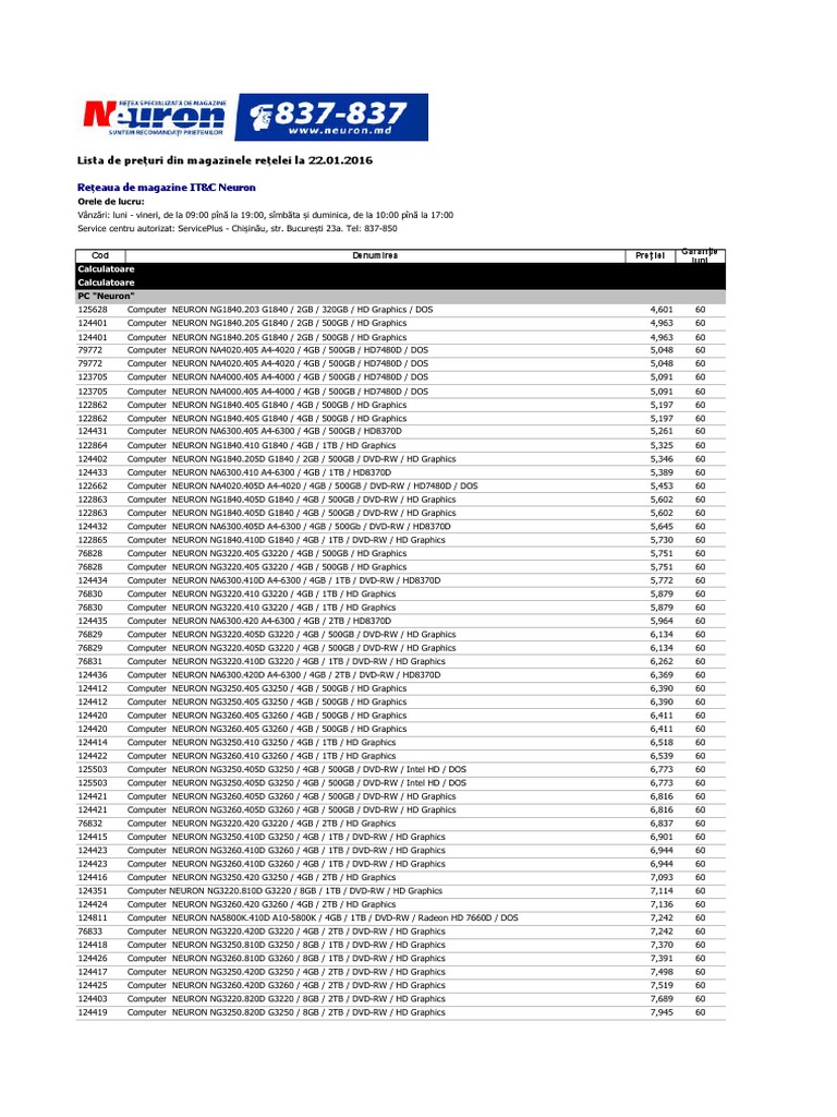 Neuron Pricelist Office Equipment Computer Engineering