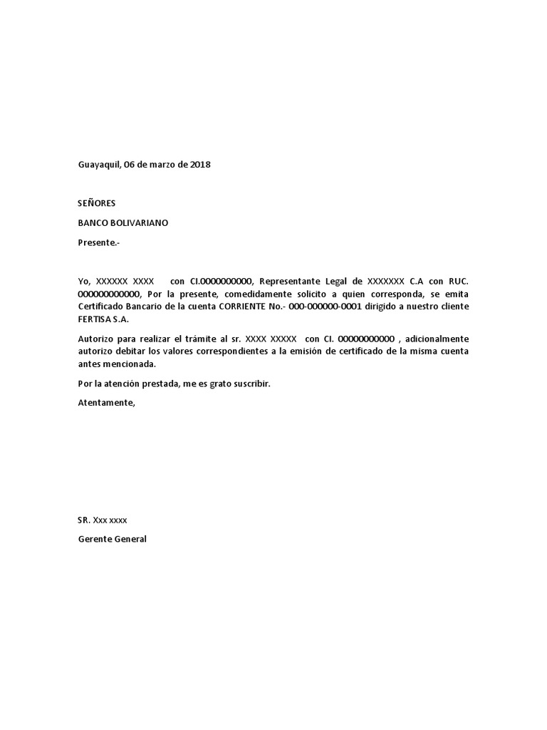 Solicitud De Certificado Bancario Pdf