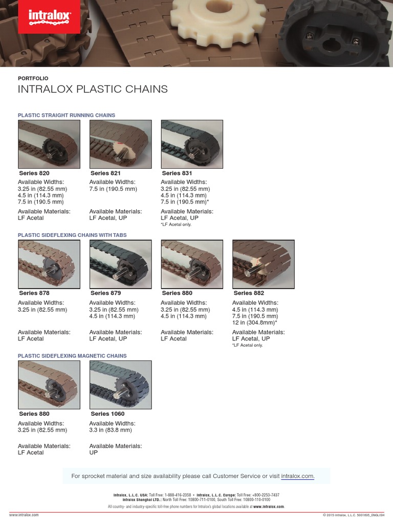 Intralox Plastic Chains: Series 820 Series 821 Series 831 | PDF ...