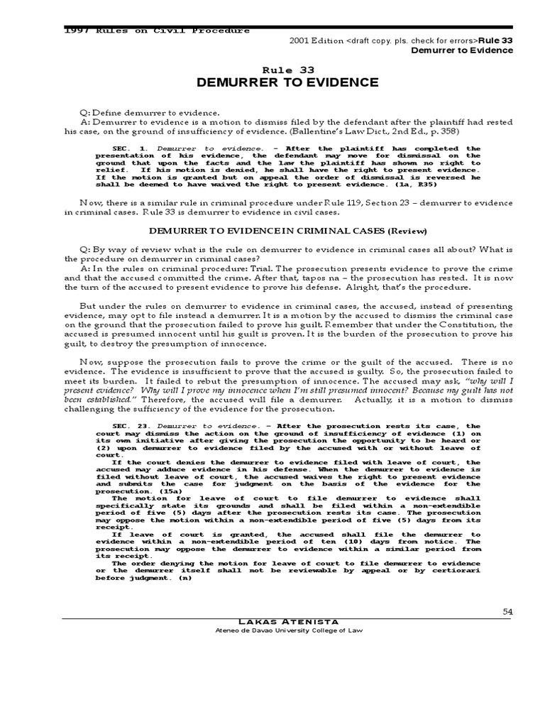 Law Students' Guide: Demurrer Rules | PDF | Demurrer | Cause Of Action