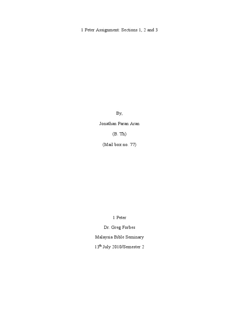 1 Peter Assignment | PDF | Saint Peter | Jesus