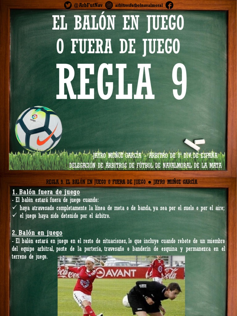 Regla 9 El Balon Juego o Fuera Juego
