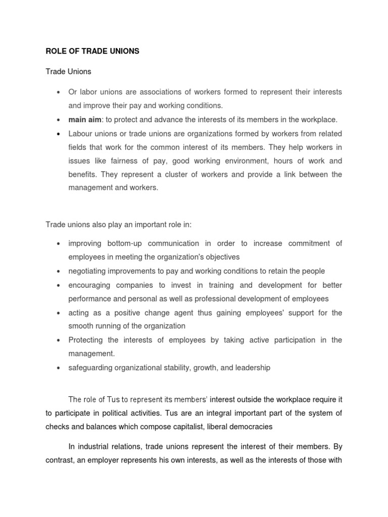 Role Of Trade Unions | Pdf | Trade Union | Collective Bargaining