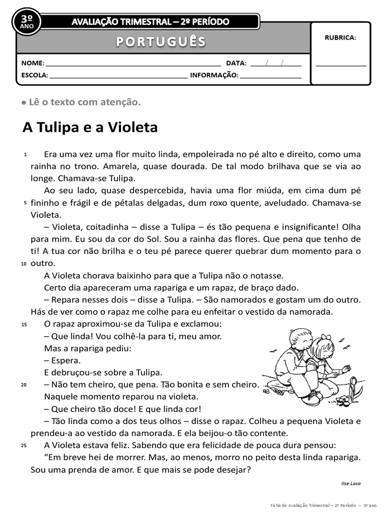 Avaliação de Português 3º Ano - 2º Período | PDF | Idiomas