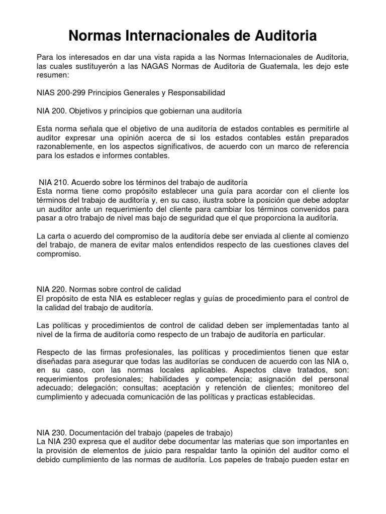 Resumen de Normas Internacionales de Auditoría | PDF | Contralor ...
