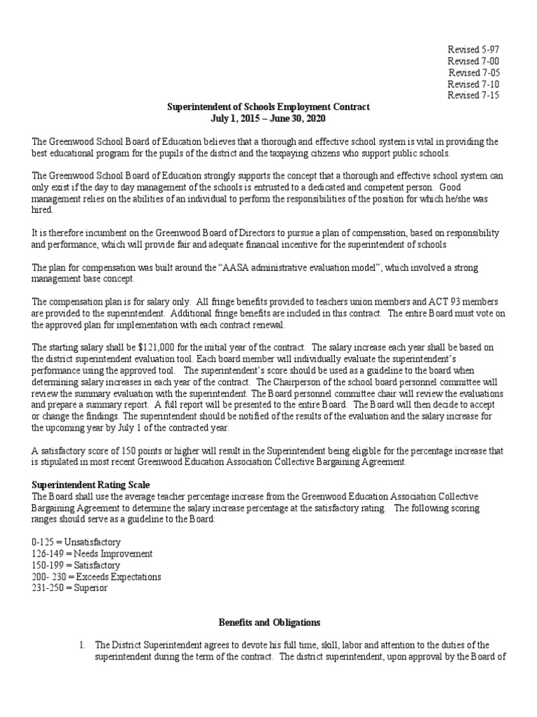 Superintendent Employment Contract 2015-2020 | PDF | Salary | Teachers