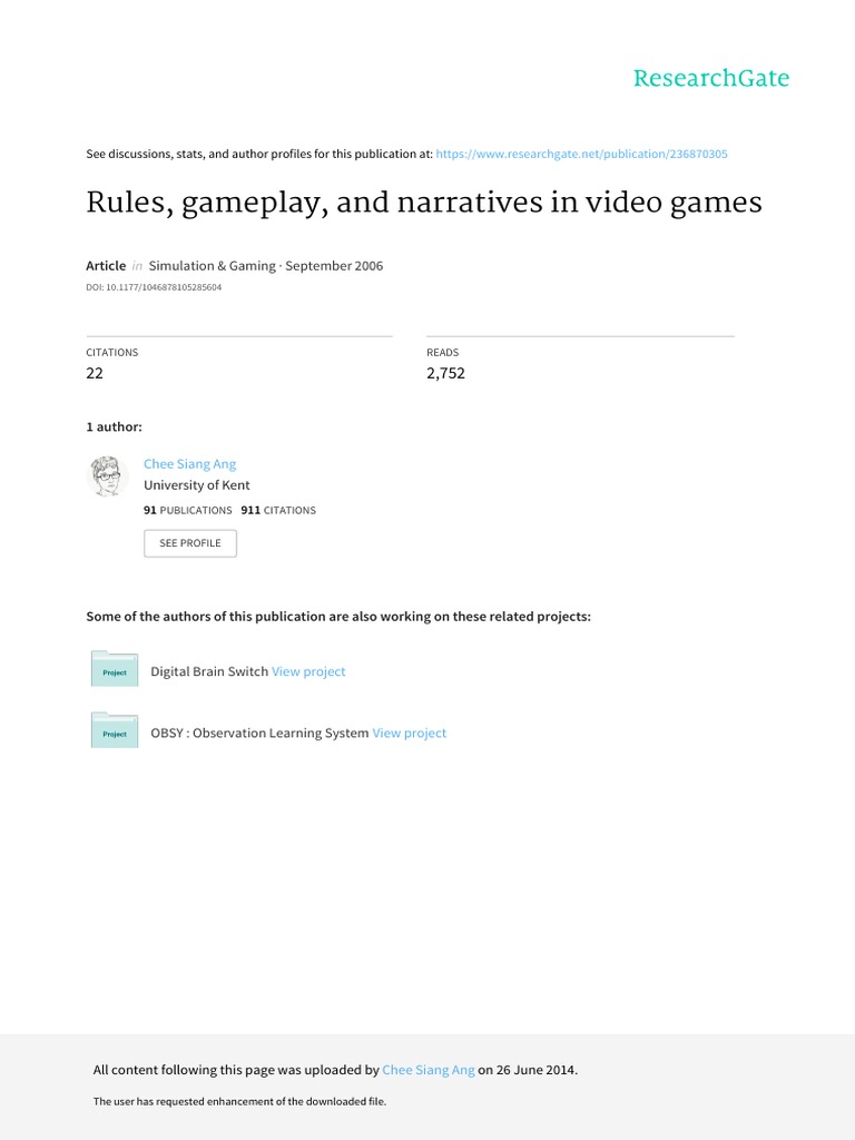 Rules Gameplay And Narratives In Video Games Pdf Narrative Leisure