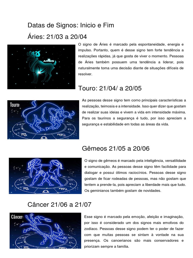 Datas dos signos do Zodíaco e as características de cada um