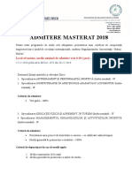 Admitere 2018 - Master - Criterii Si Calendar