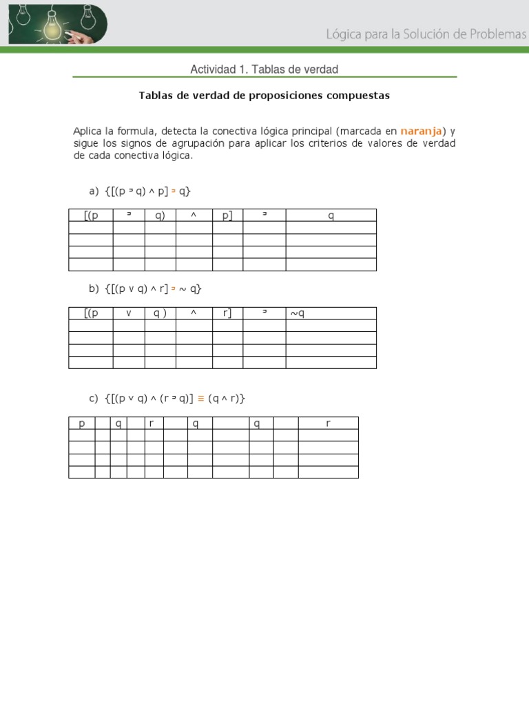 Actividad 1. Tablas de Verdad