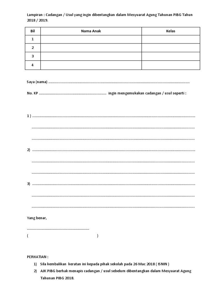 Borang Cadangan Usul | PDF