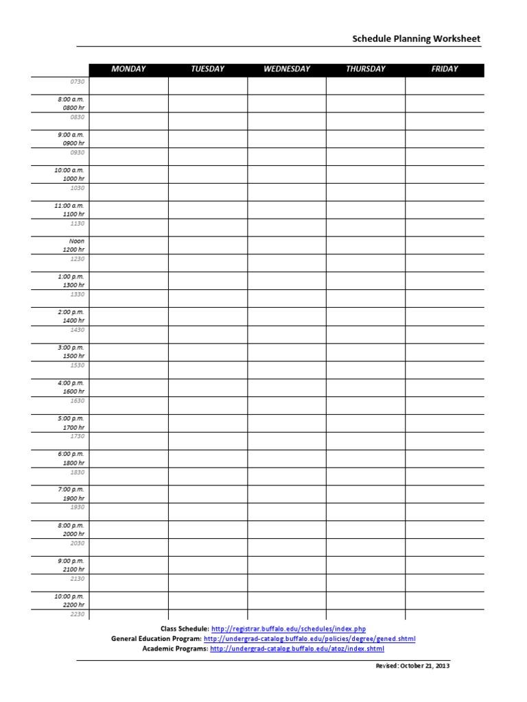 Weekly Schedule Planning Worksheet | PDF