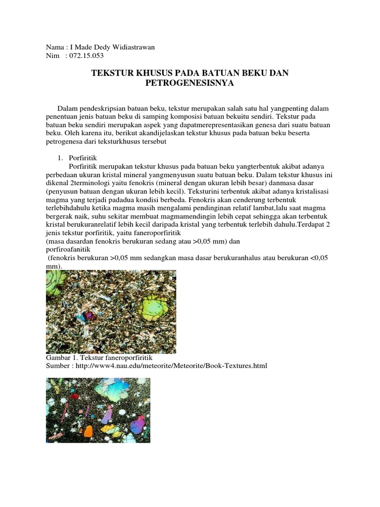 Tekstur Khusus Pada Batuan Beku Dan Petrogenesisnya