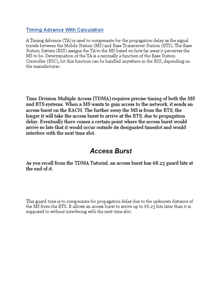 Timing Advance With Calculation PDF Radio